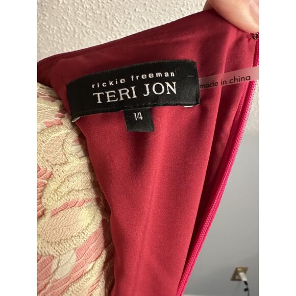 NWT Teri Jon by Rickie Freeman Women's Pink Pleated Sleeve Sheath Dress SZ 14 - Picture 4 of 8